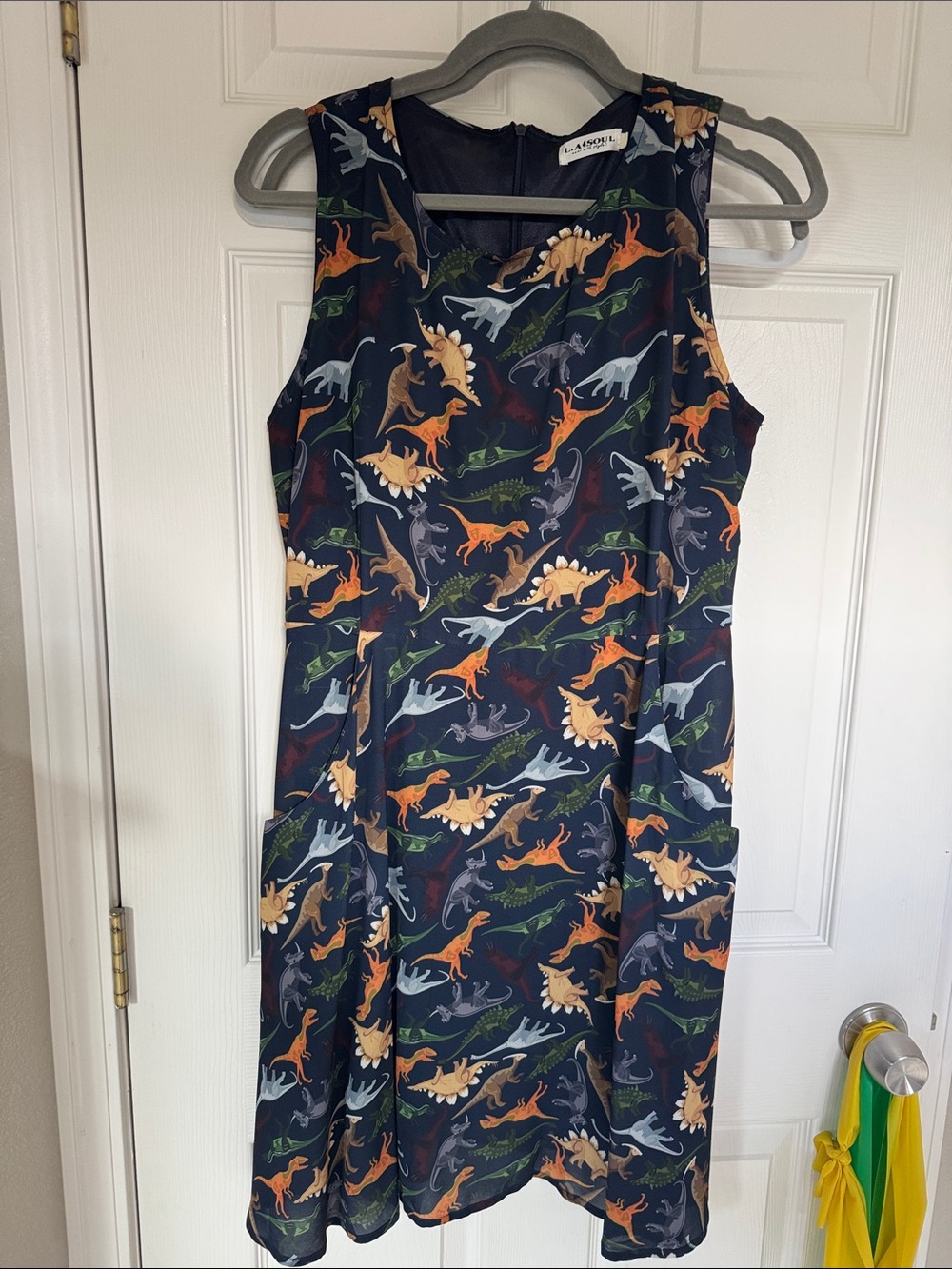 Sleeveless Navy Dinosaur Print A-Line Dress